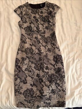 Forever 21 Black Floral Lace-Print Midi Sheath Dress